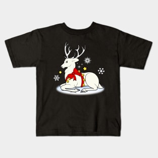 White Stag with Christmas Bells and Bow Kids T-Shirt